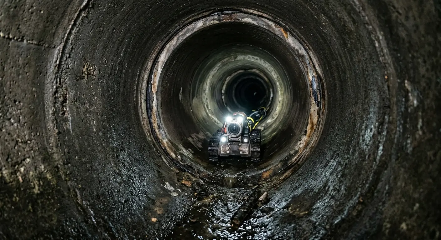 Robotic sewer camera inspecting pipe interior for Sewer Line Repair in Franklin Town
